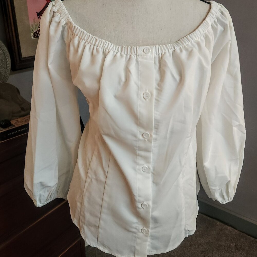 Shein Curve 0XL Puff Sleeved Off Shoulder White Boho Shirt Size M NWOT